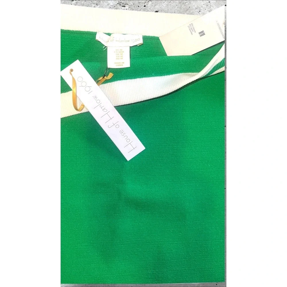 House of Harlow 1960 Green Knit Mini‎ Skirt NWT M White Trim Preppy Golf Tennis